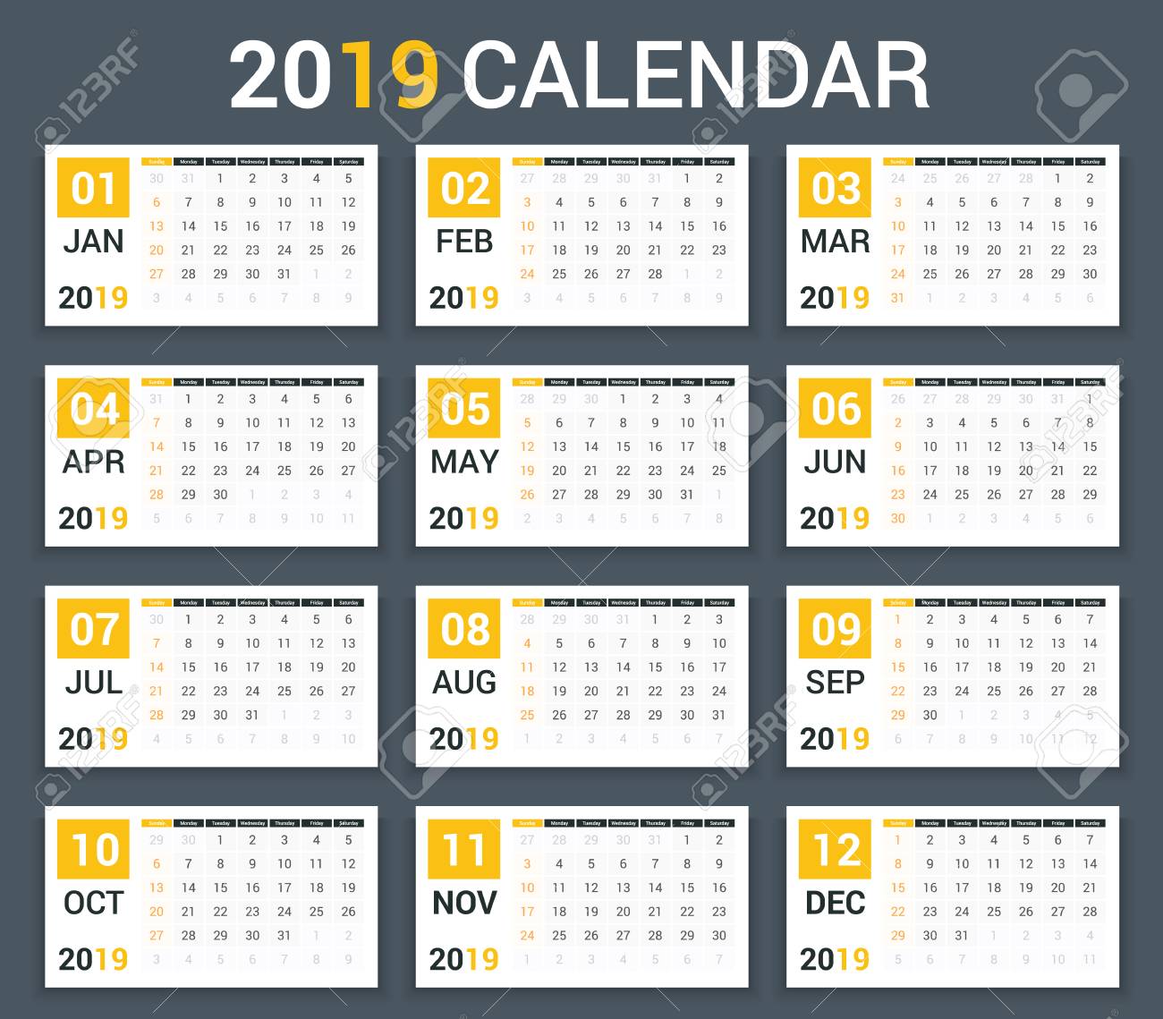 2019 Calendar template, planner, 12 webpages, 7 days begins upon Sunday,.. image regarding Calendar Template for Pages called 2019 Calendar template, planner, 12 web pages, 7 days starts off upon Sunday,..