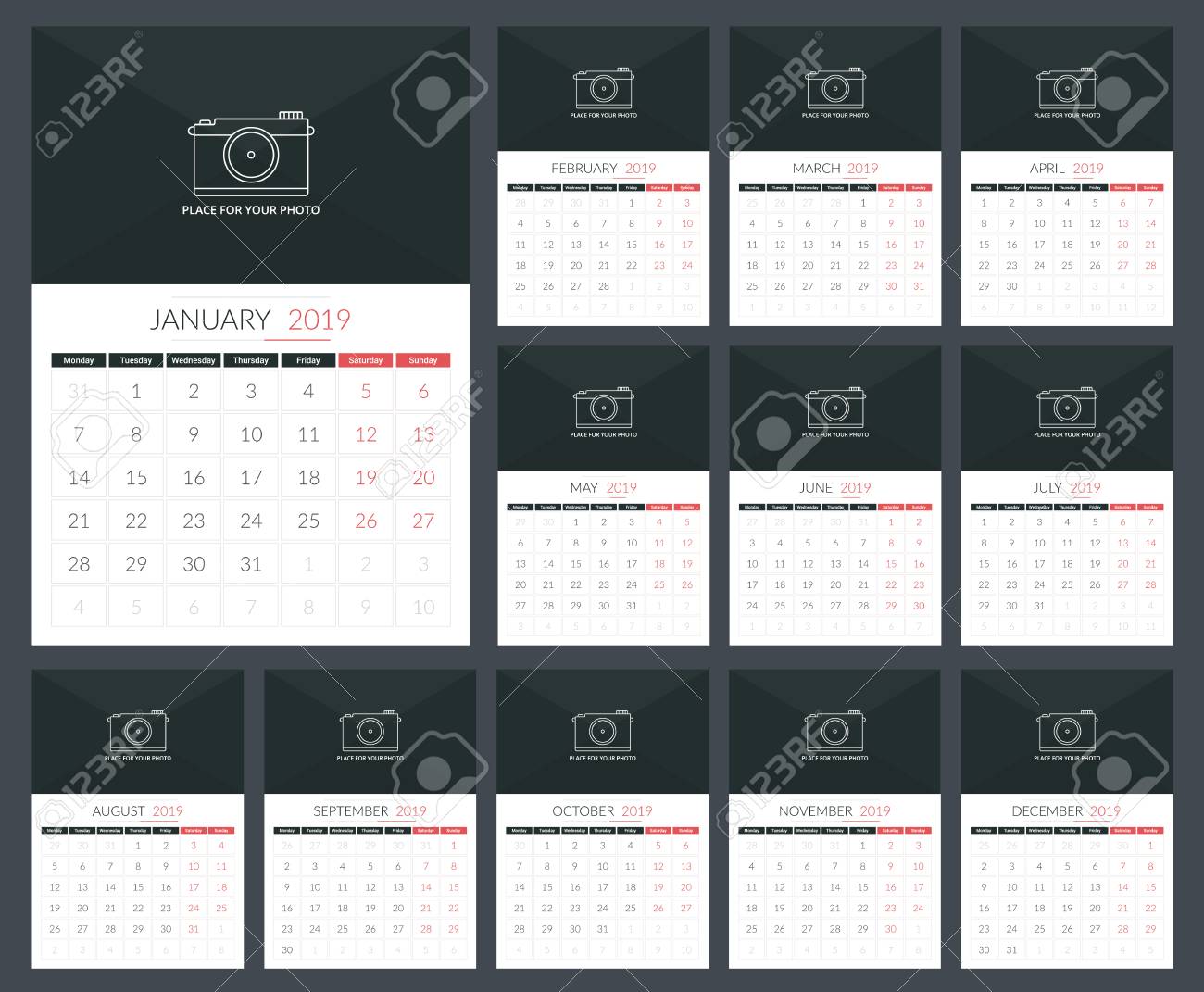 2019 calendar template week