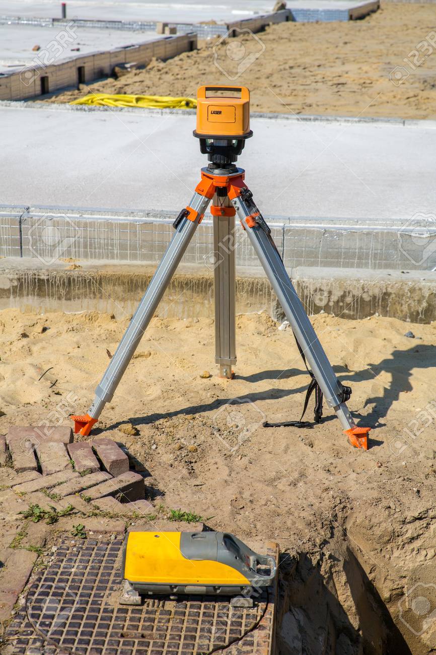 Construction Site With Concrete Floors And Laser And Surveying