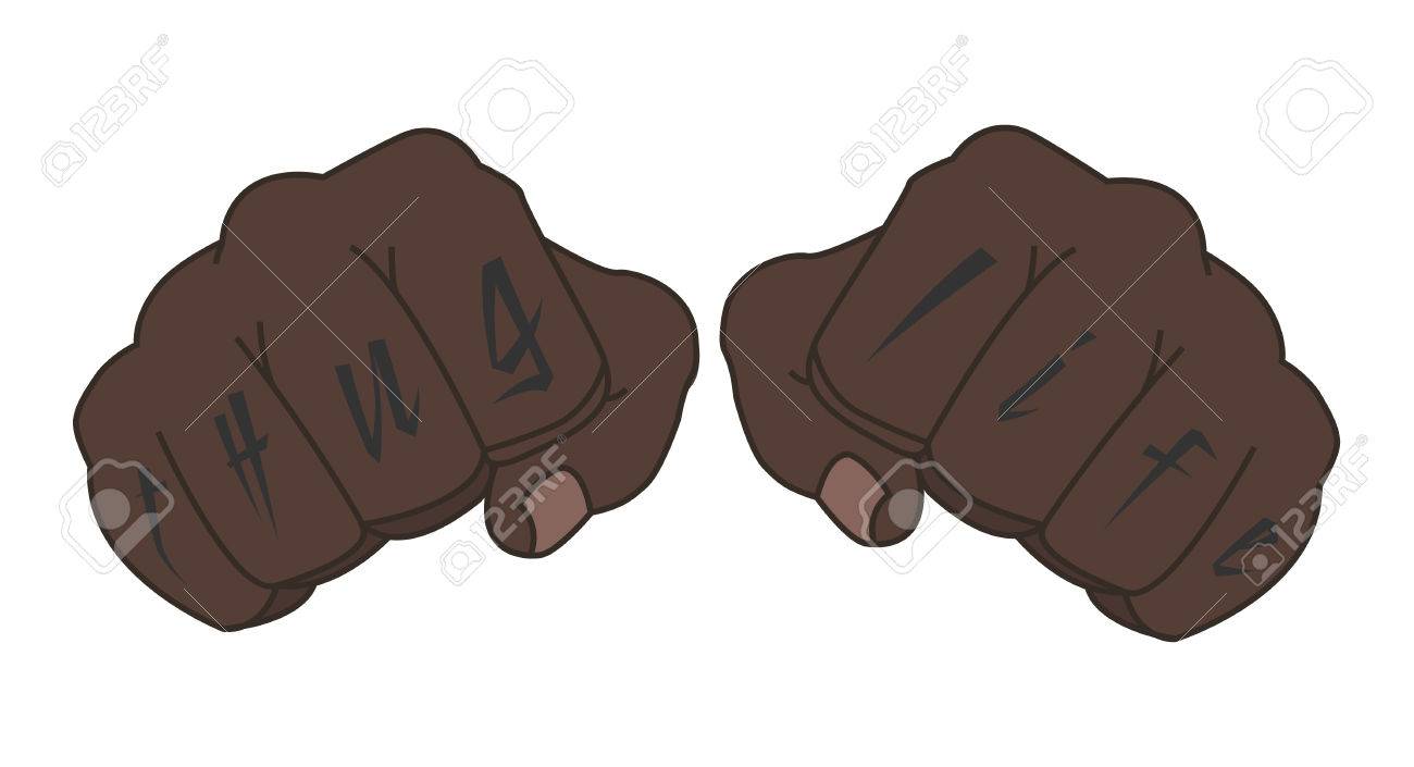 指のイラストが白で隔離 タトゥーの黒人拳のイラスト素材 ベクタ Image