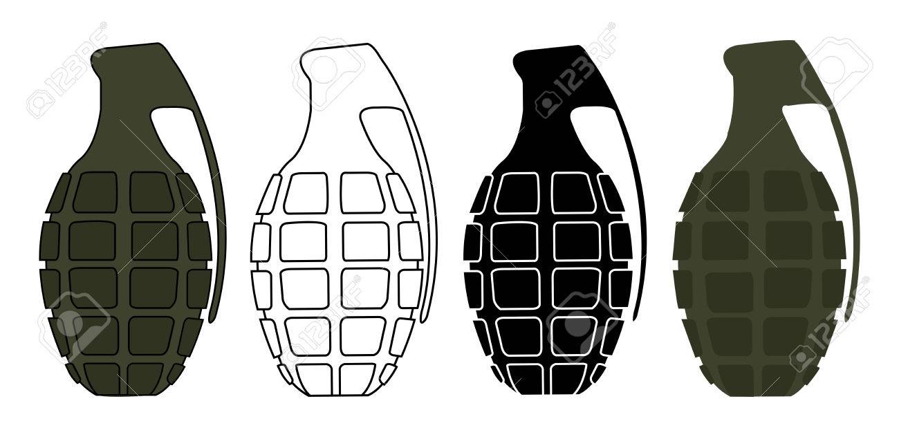 手榴弾を設定します 色 輪郭 シルエットはアウトライン 白で隔離ベクトル クリップ アート イラストのイラスト素材 ベクタ Image