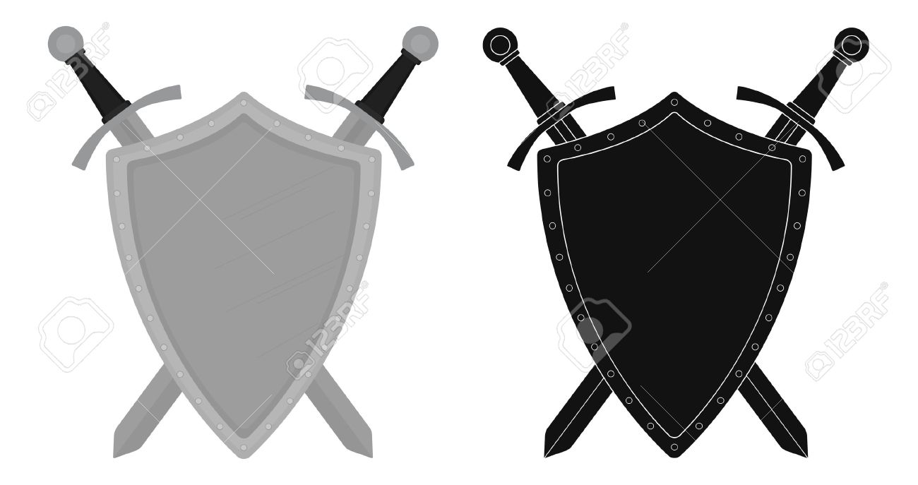 Two crossed swords colored outline icon Royalty Free Vector