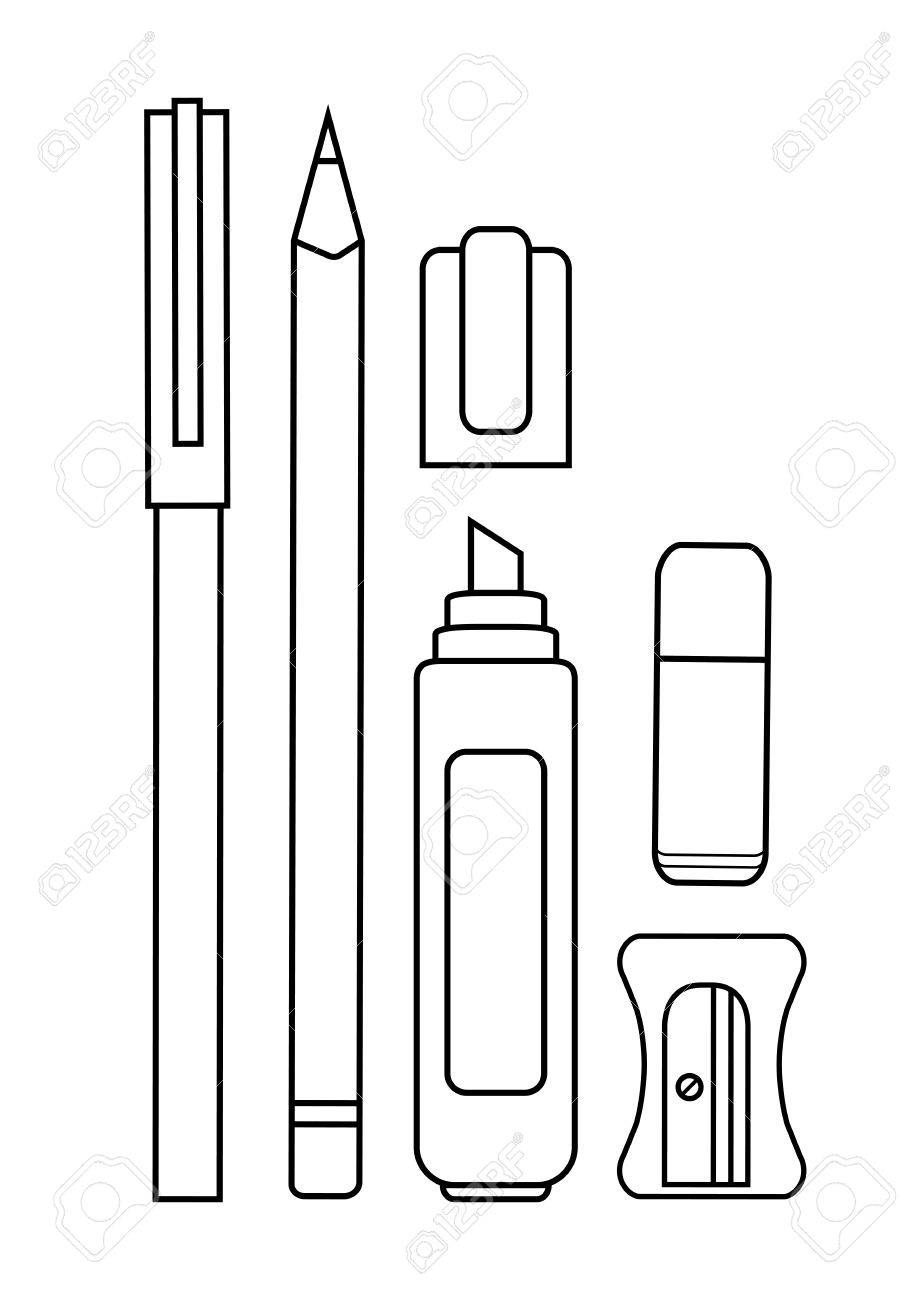 Stationery writing tools set pen pencil yellow marker eraser
