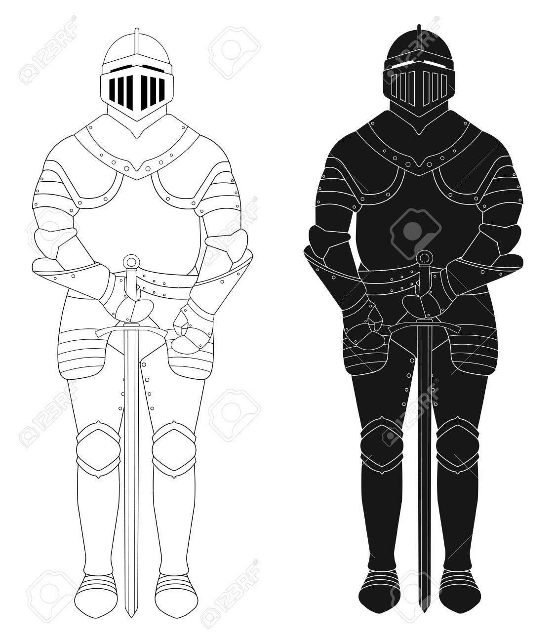 Standing Knight Medieval Armor Statue. Vector Clip Art Illustration  Isolated On White. Contour Lines, Silhouette Royalty Free SVG, Cliparts,  Vectors, and Stock Illustration. Image 40904546.