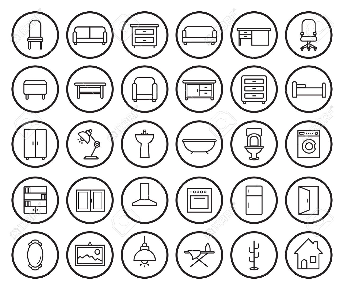 House furniture linear icons set. Vector clip art illustrations isolated on white - 41301941 House furniture linear icons set. Vector clip art illustrations isolated on white - 41301941