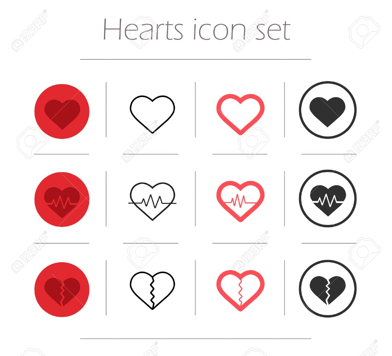 Vector hearts icon set. Color, linear and silhouette heart shape symbols isolated on white - 45710261 Vector hearts icon set. Color, linear and silhouette heart shape symbols isolated on white - 45710261