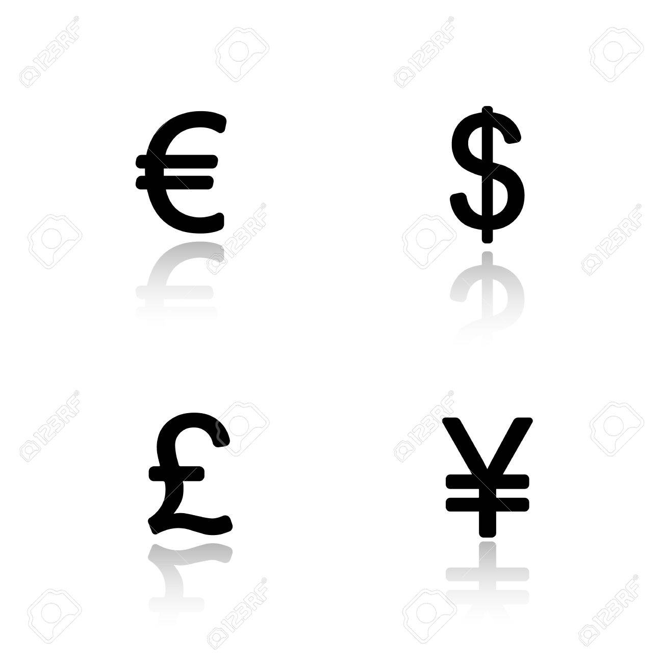 通貨記号をドロップ シャドウのアイコンを設定します。お金のサイン。米国ドル、英国ポンド。日本円と欧州ユーロのエンブレム。ブラック キャスト シャドウ  シルエット イラストです。ベクター インフォ グラフィックの要素のイラスト素材・ベクター Image 52069126