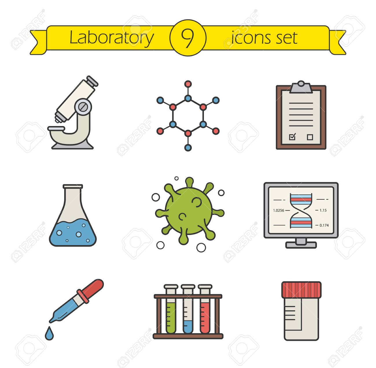 science laboratory tools color icons set logo concepts research laboratory tools