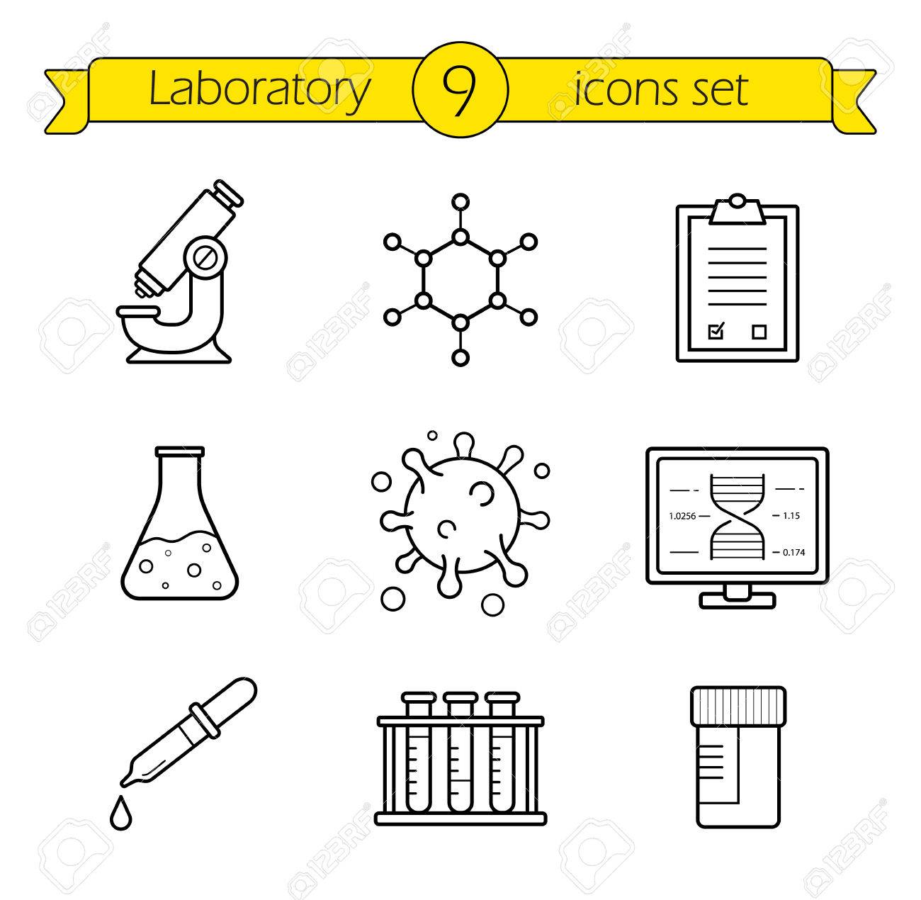 laboratory tools linear icons set thin line research lab equipment laboratory tools
