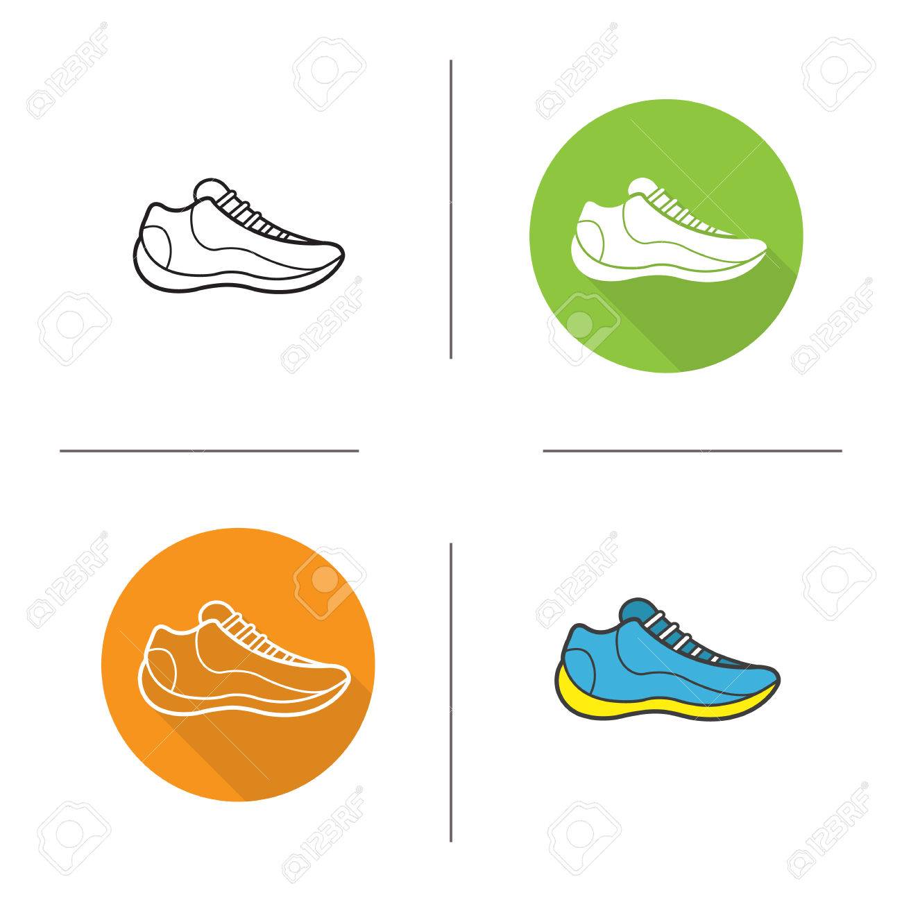 ModernoZapato PlanaLineales Color Sombra Y Zapatilla Del Larga De Deportivo Contorno Diseño Iconos Símbolos DeporteCalzado RL4A53jq