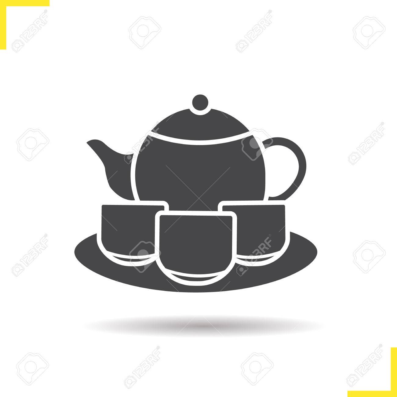 tea set icon drop shadow tea ceremony silhouette symbol teapot