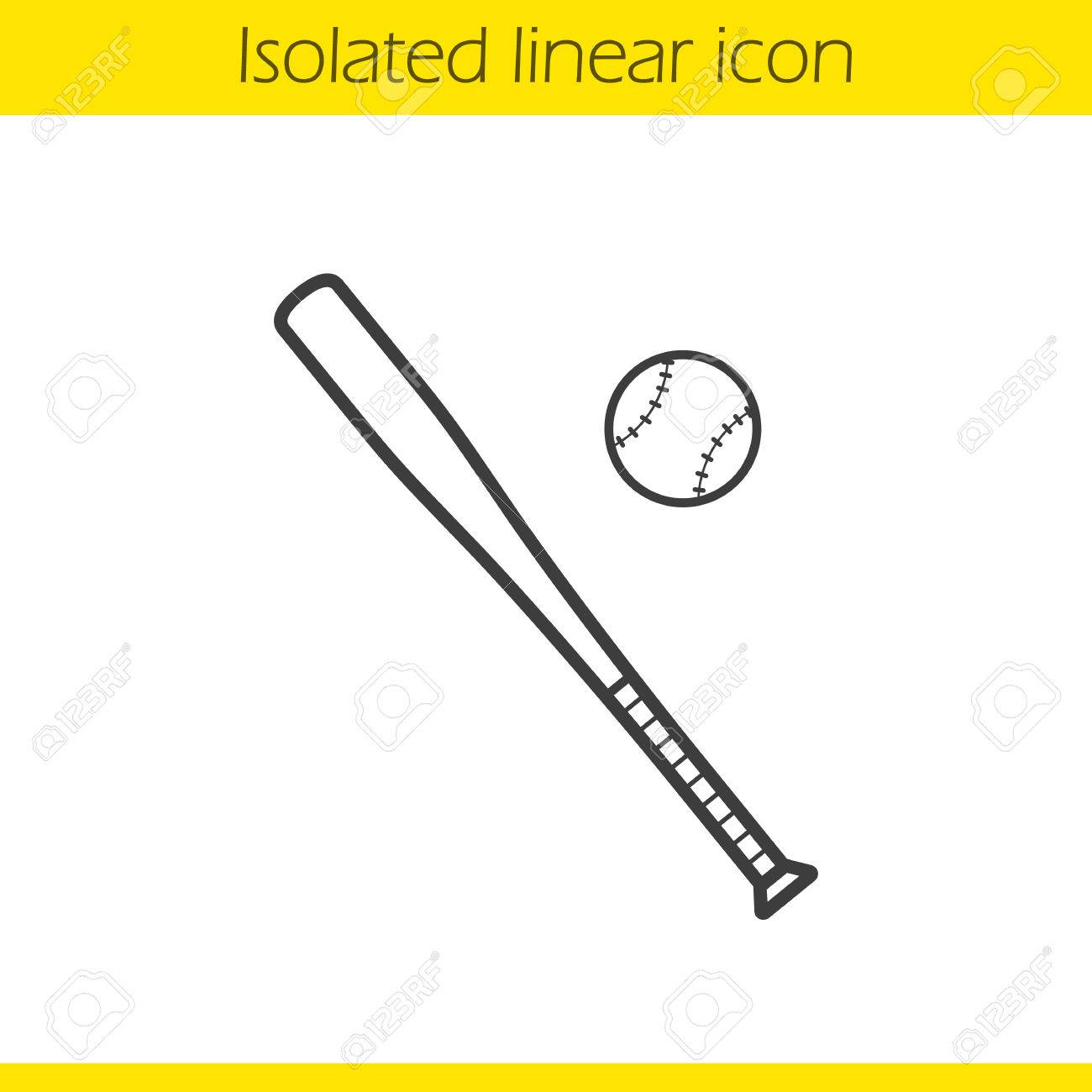 野球のバットとボールの直線アイコン ソフトボールの細い線のイラスト 野球選手の機器表面形状記号 ベクトル分離外形図 のイラスト素材 ベクタ Image