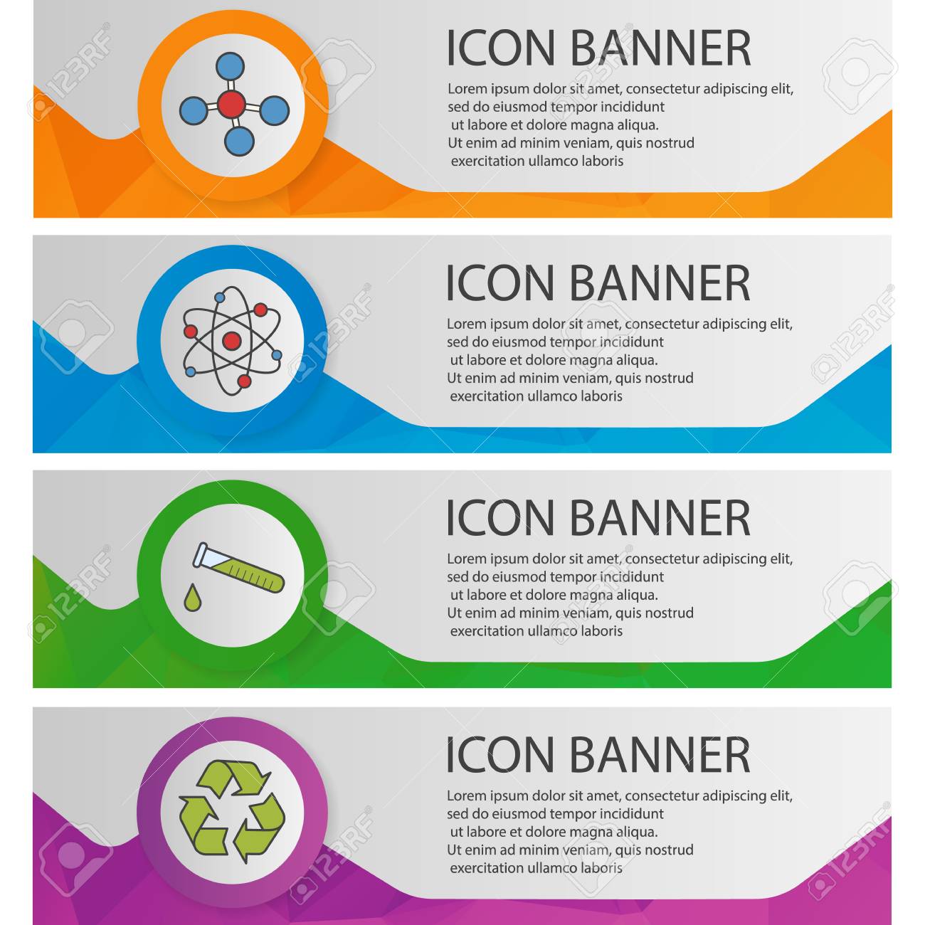 science lab banner templates set easy to edit atom and molecule science lab backgrounds
