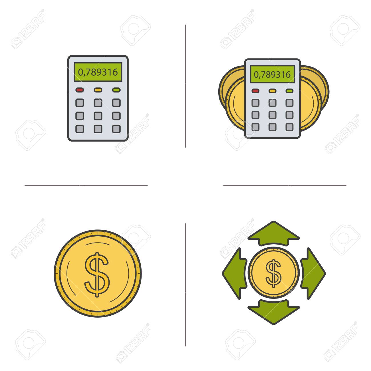banking and finance color icons set calculator dollar coin personal finance calculations