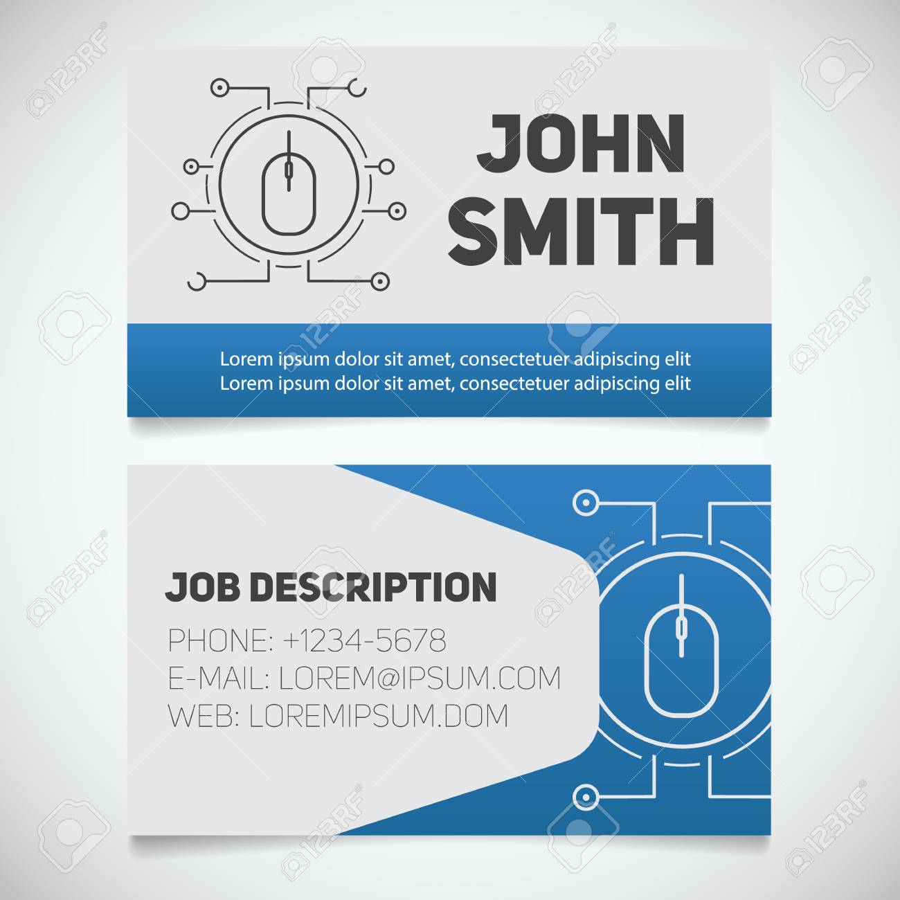 business card print template with computer mouse logo system