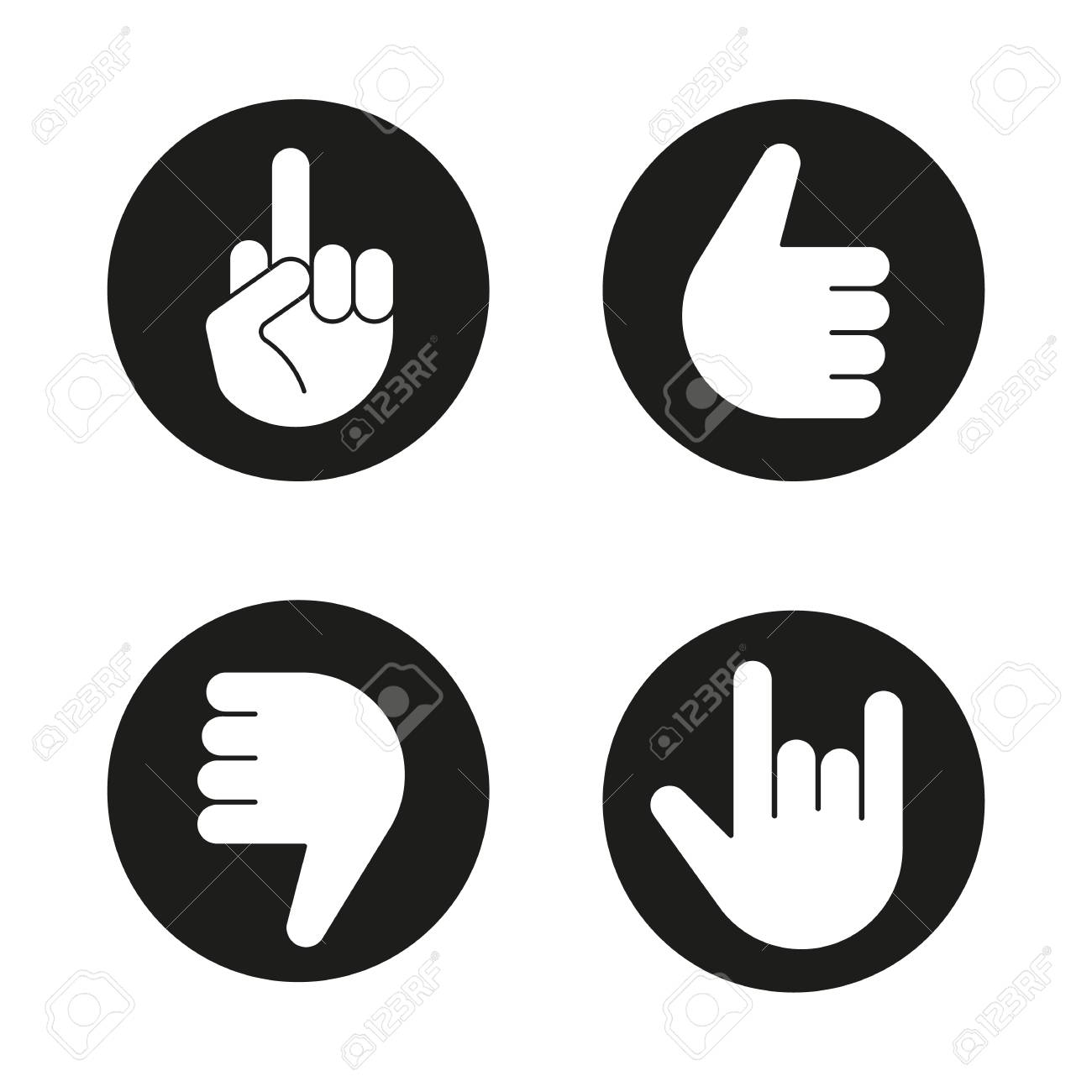 hand gestures icons set thumbs up dislike heavy metal middle