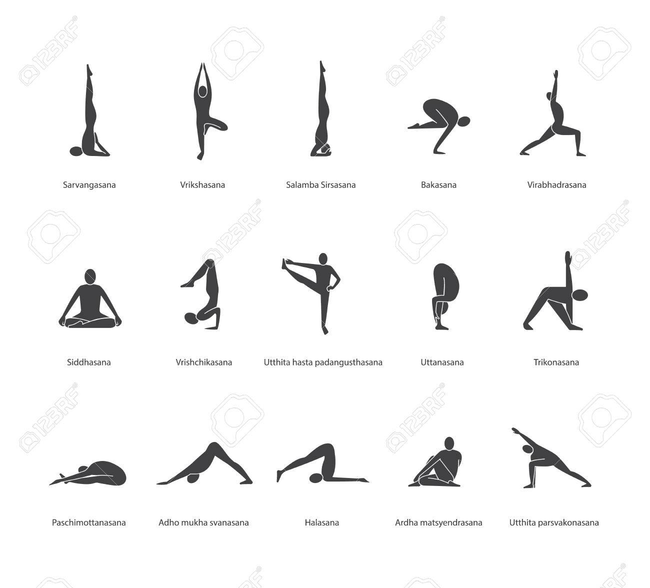 yoga poses icons set