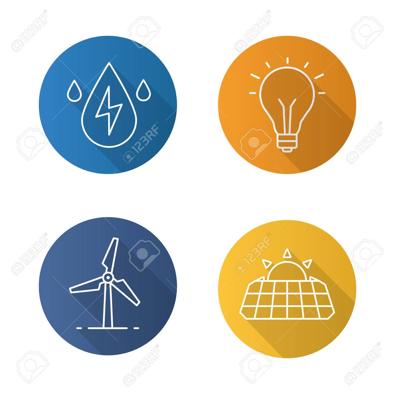 Jeu Dicônes Eco énergie Plat Linéaire Grandissime Panneaux Solaires Moulin à Vent énergie De Leau Ampoule Illustration De Ligne Vectorielle