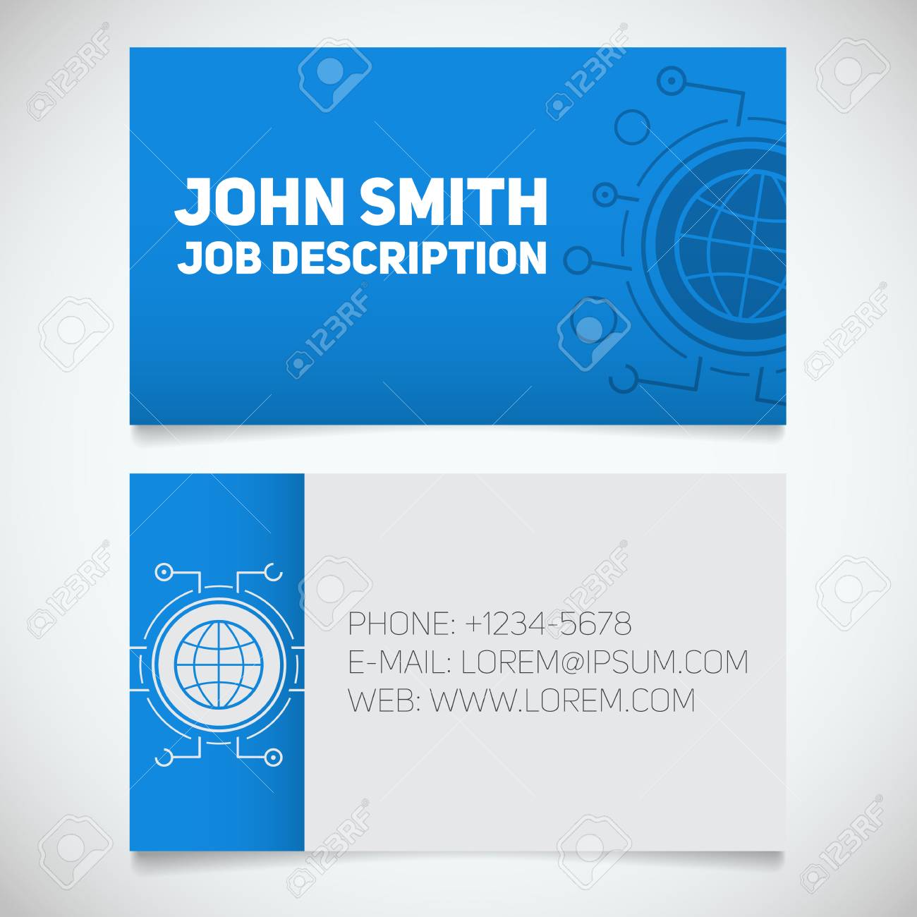business card print template with globe logo programmer internet
