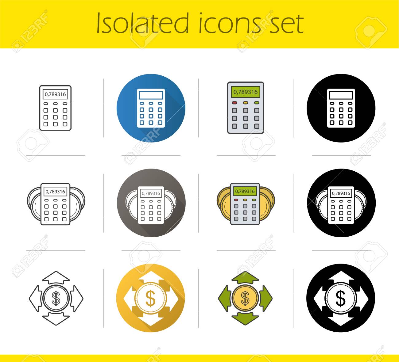 banking and finance icons set flat design linear black and personal finance calculations
