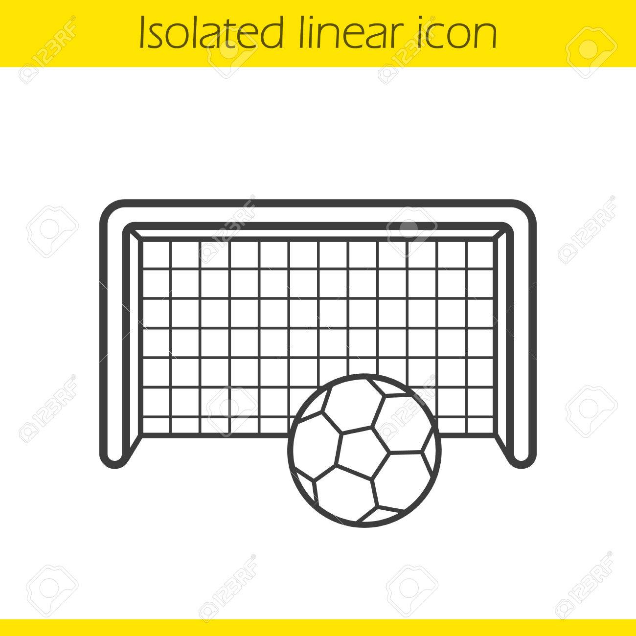 サッカー ゴールの直線アイコン 細い線の図 サッカーのゲートとボール表面形状記号 ベクトル分離外形図のイラスト素材 ベクタ Image