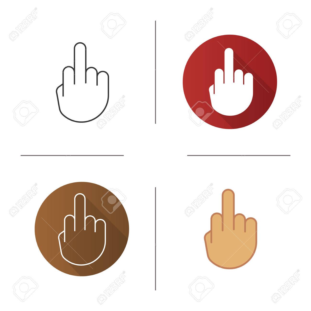 アイコンは 中指です フラットなデザイン 直線とスタイルを色します 手のジェスチャを反転します 分離ベクトル イラストのイラスト素材 ベクタ Image