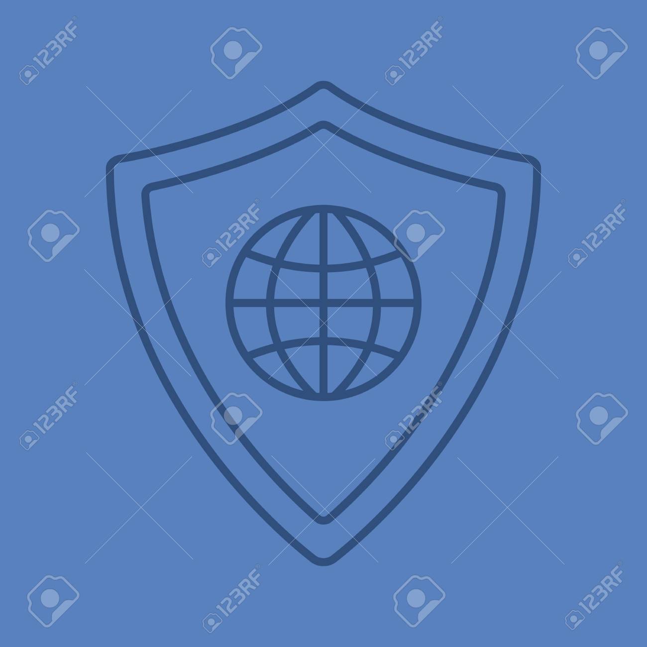 network security color linear icon protection shield with globe security badge outline