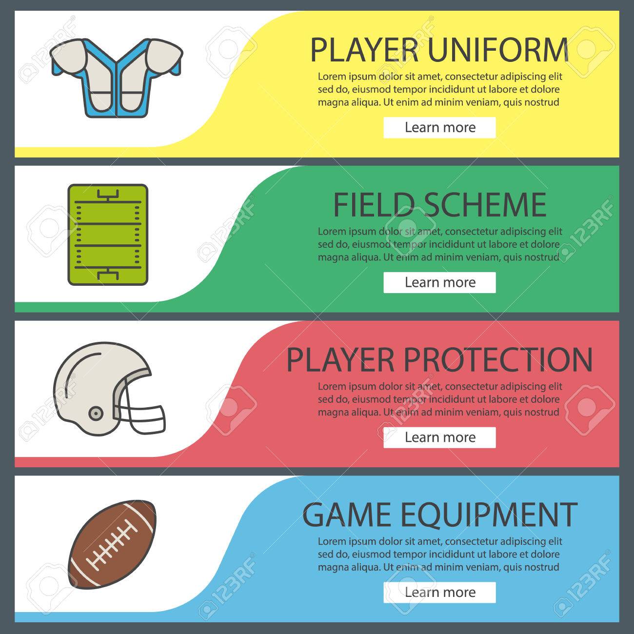 american football web banner templates set shoulder pad field