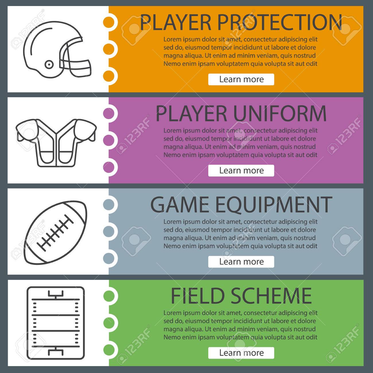 american football web banner templates set helmet shoulder