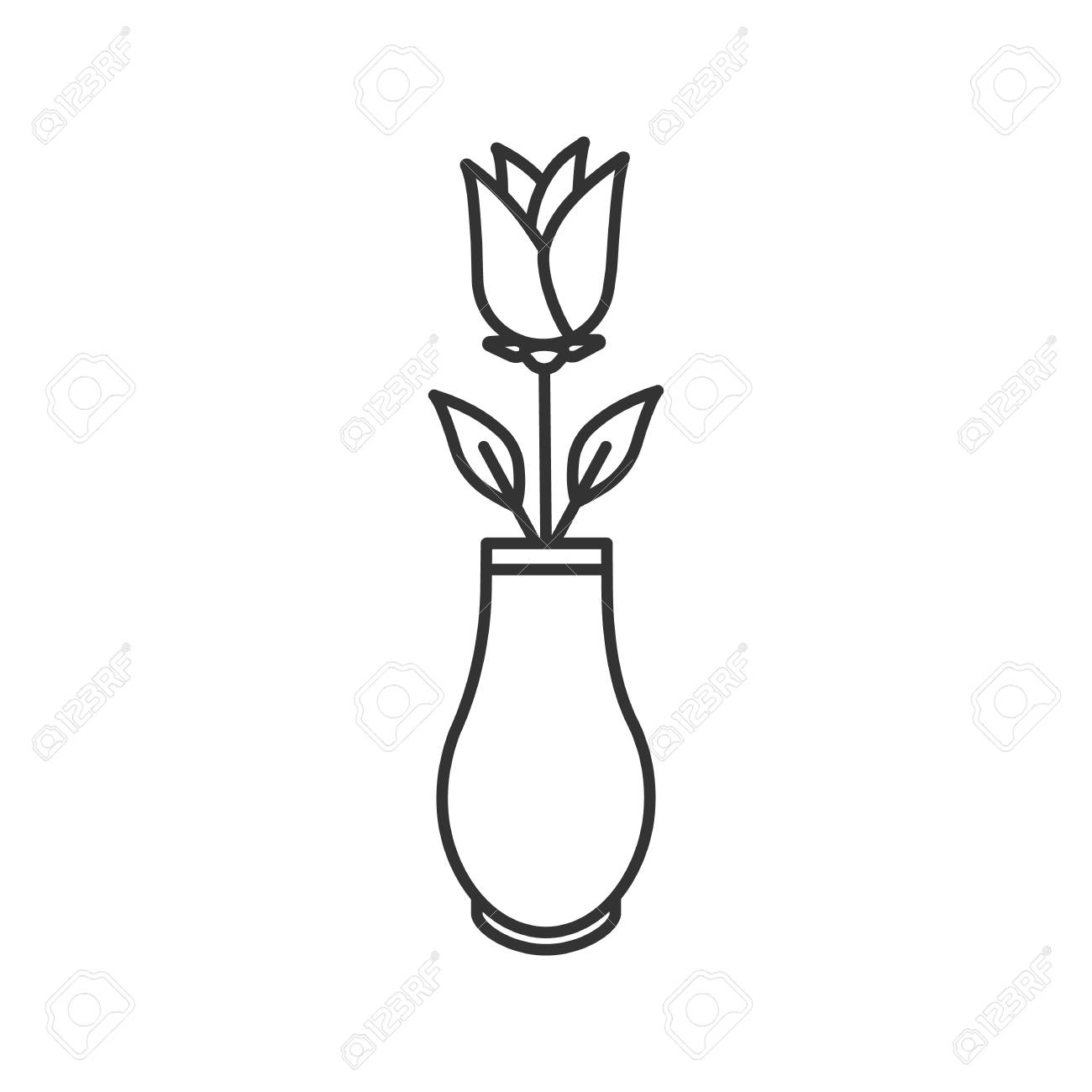 Rose Flower In Vase Linear Icon Blooming Plant Thin Line