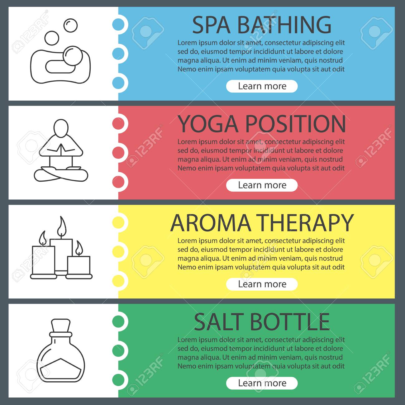 spa salon web banner templates set bubbles with sponge yoga