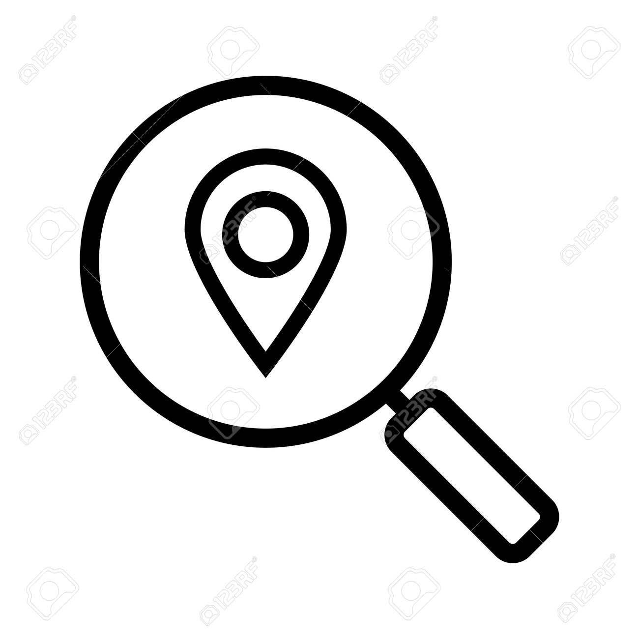 location search linear icon magnifying glass with map pinpoint map pinpoint