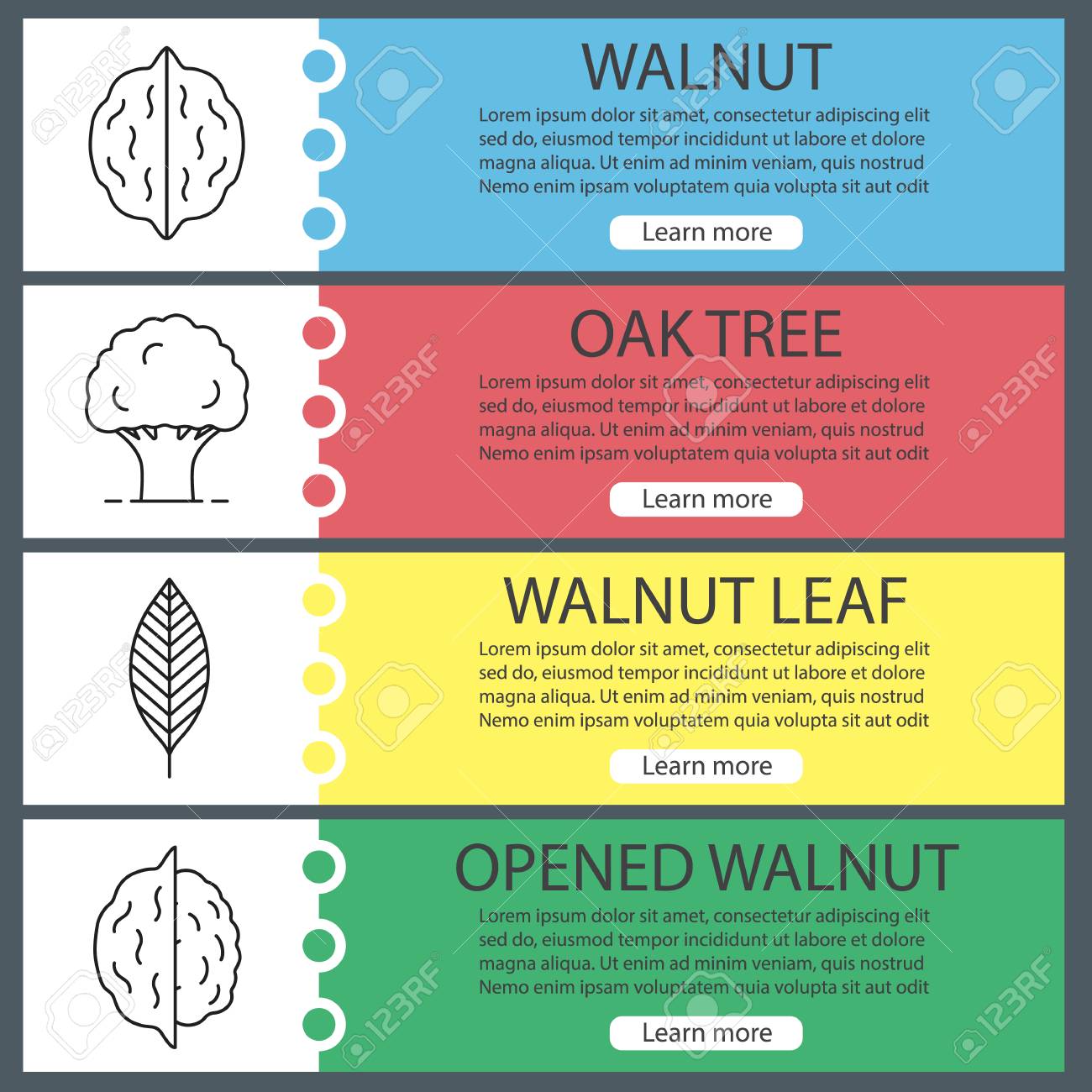 Forestry Web Banner Templates Set Hazelnuts Oak Tree Walnut