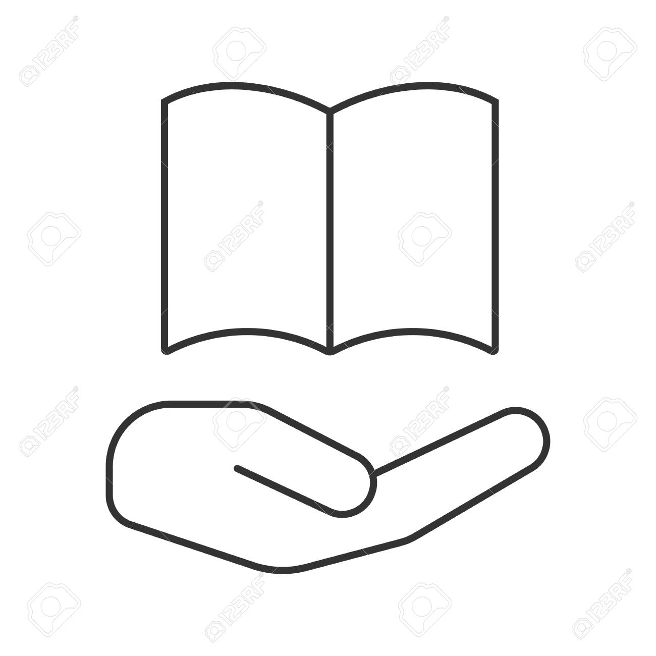 Mano Abierta Con Icono Lineal De Libro. Biblioteca. Ilustración De ...