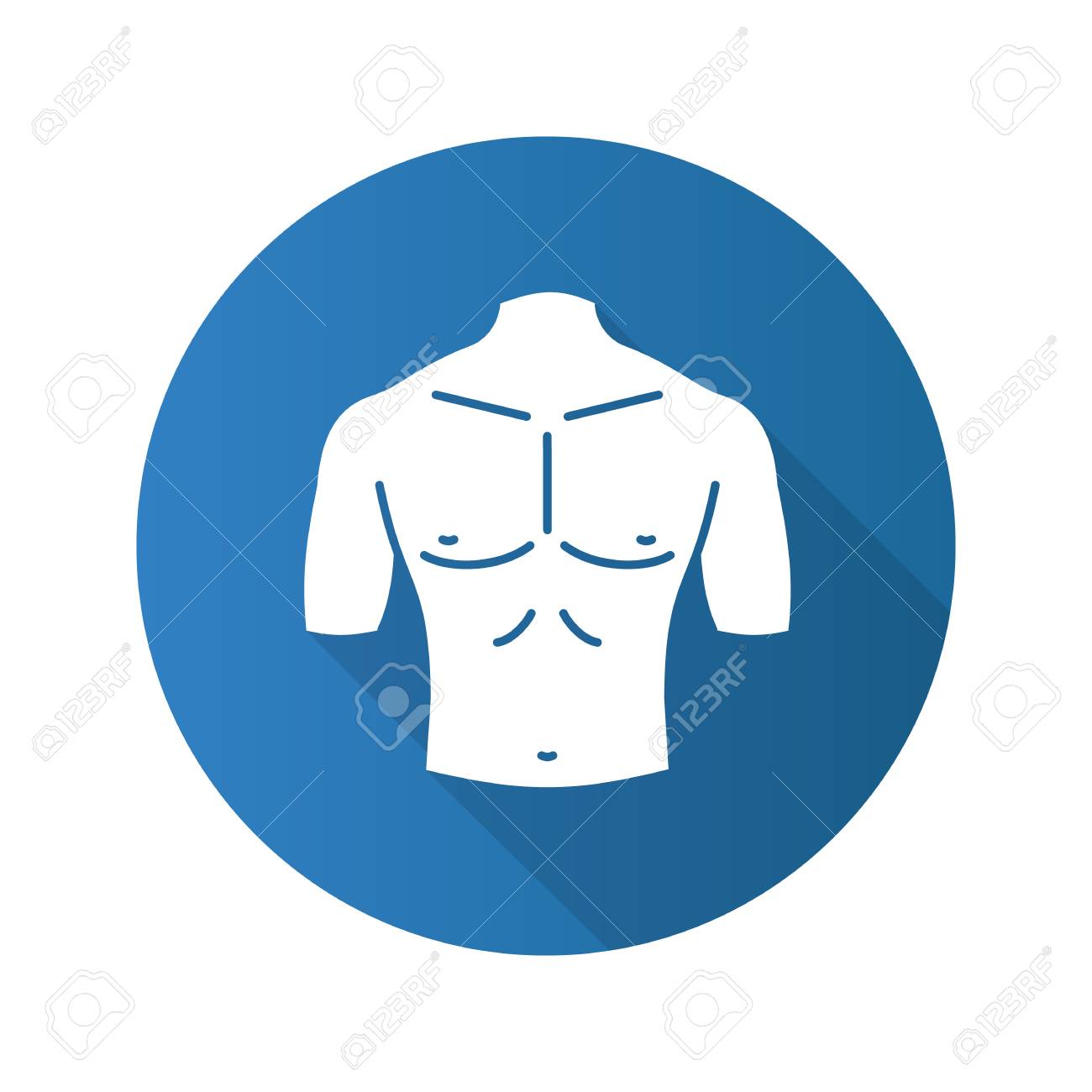 筋肉の男性胸フラット デザイン長い影グリフ アイコン ベクター シルエット イラストのイラスト素材 ベクタ Image