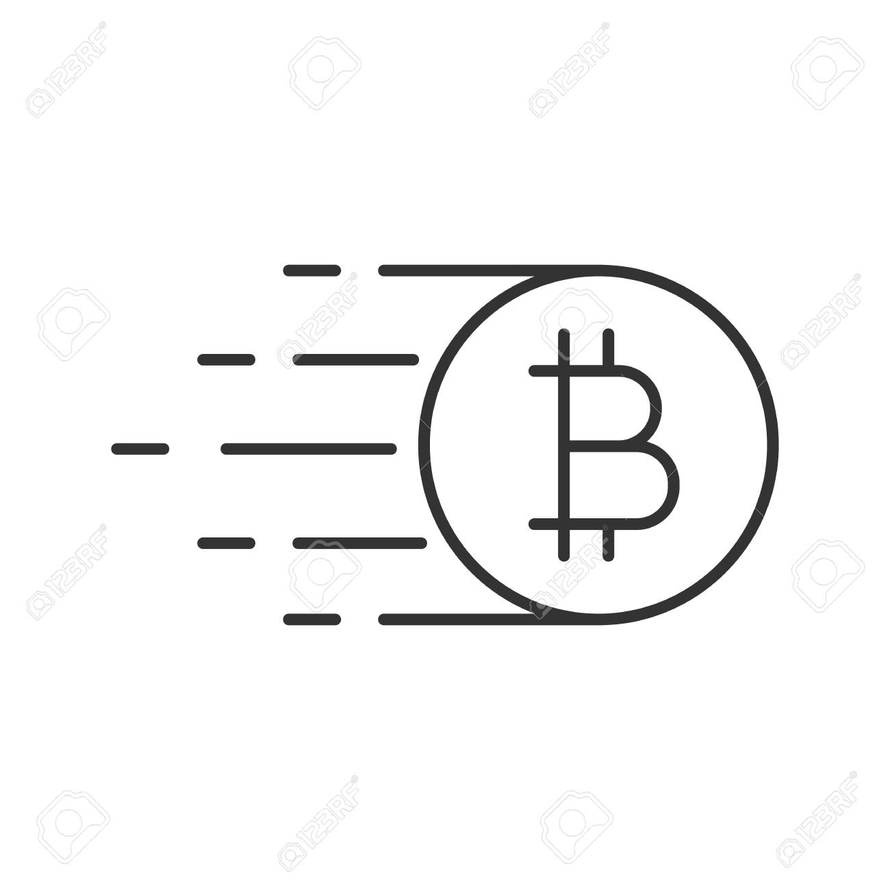 フライングビットコイン線形アイコン 細い線のイラスト 暗号通貨 輪郭記号 ベクトル分離アウトライン描画のイラスト素材 ベクタ Image