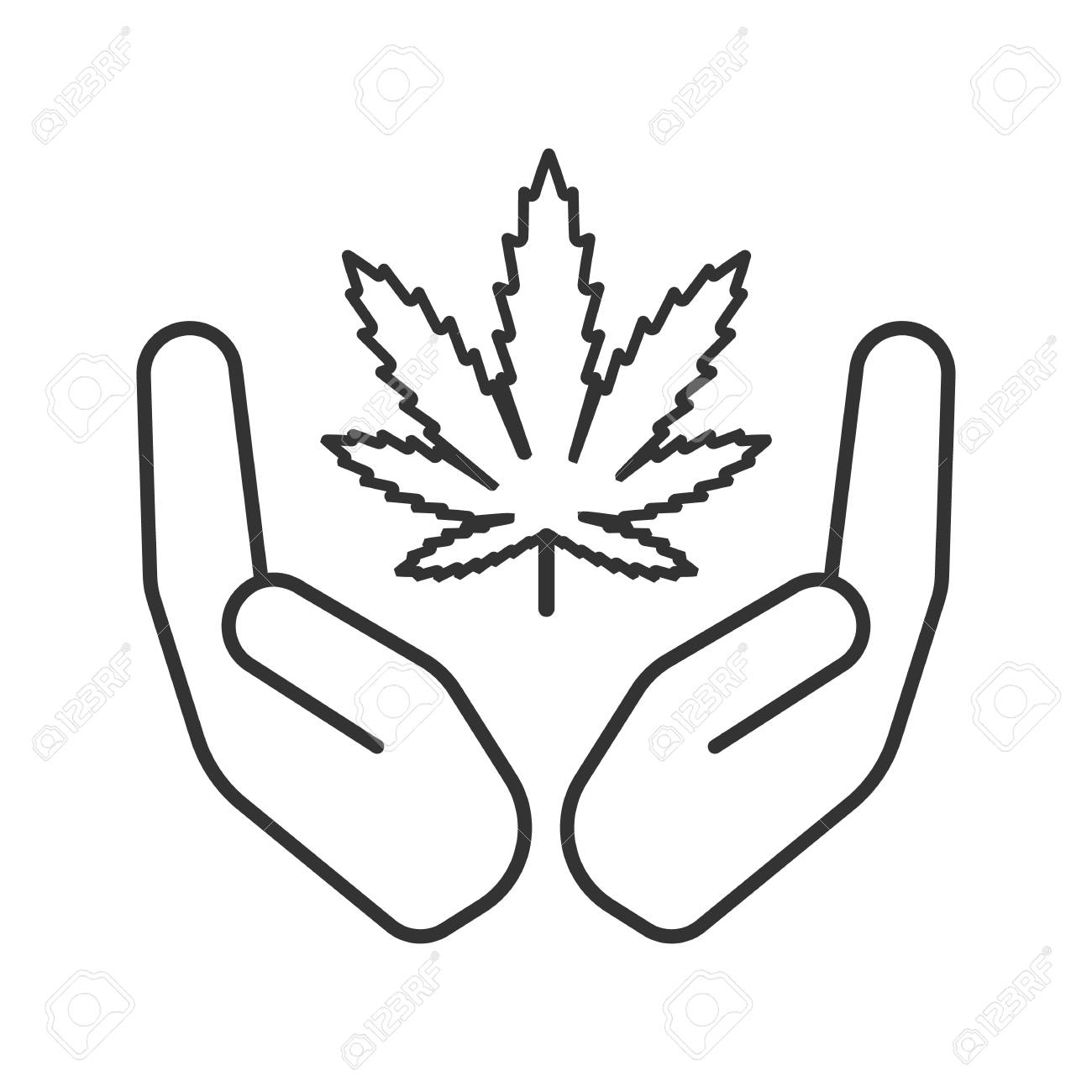 Open Palms With Marijuana Leaf Linear Icon Legalization Of