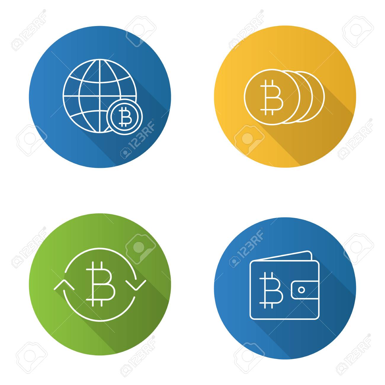 Bitcoin 평면 선형 긴 그림자 아이콘을 설정합니다. 암호 화폐. 글로벌 비트 코인, 지갑, 교환, 동전. 벡터 개요 그림 로열티  무료 사진, 그림, 이미지 그리고 스톡포토그래피. Image 95248310