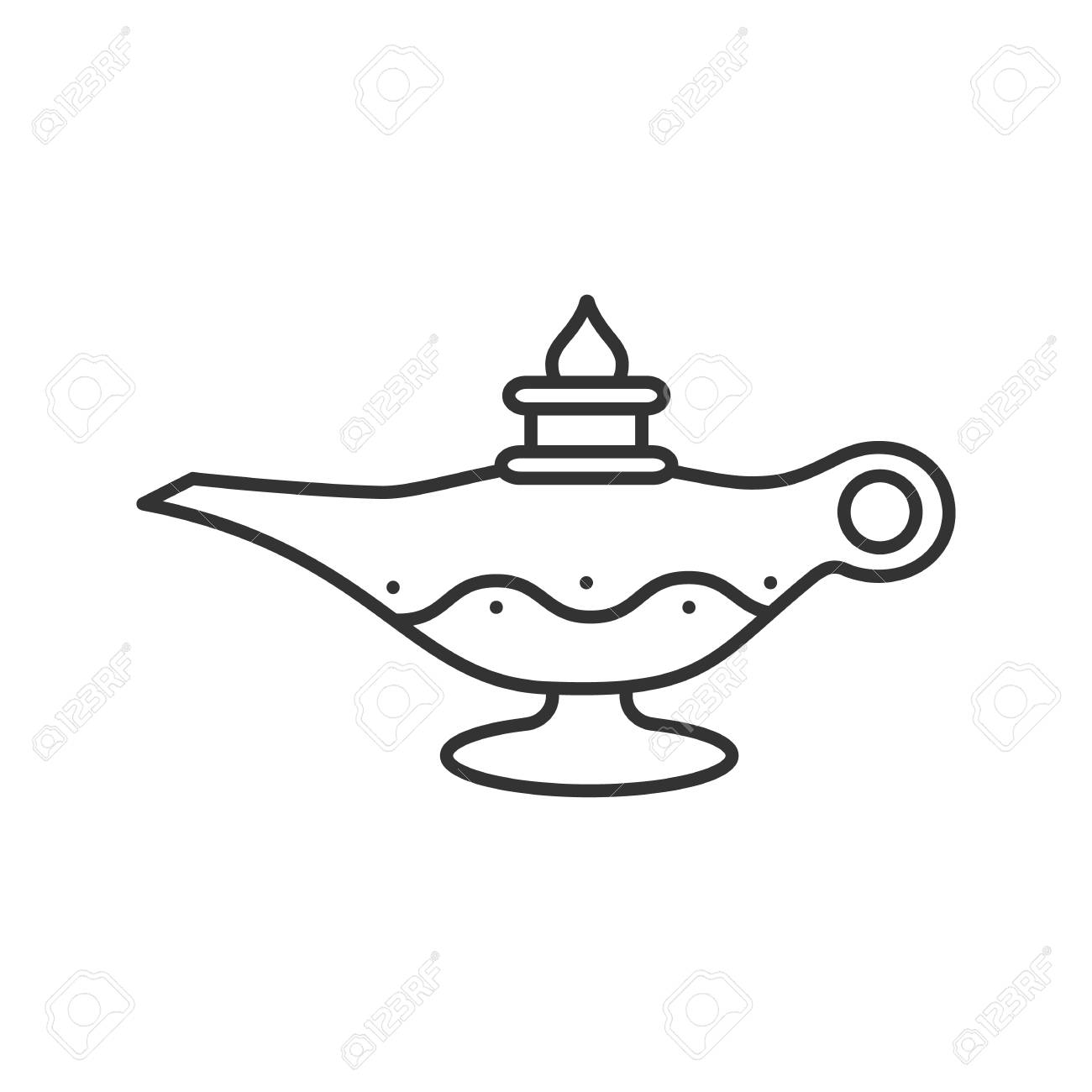 イスラムオイルランプリニアアイコン 細線のイラスト イスラーム文化 マジックランプ 等高線記号 のイラスト素材 ベクタ Image