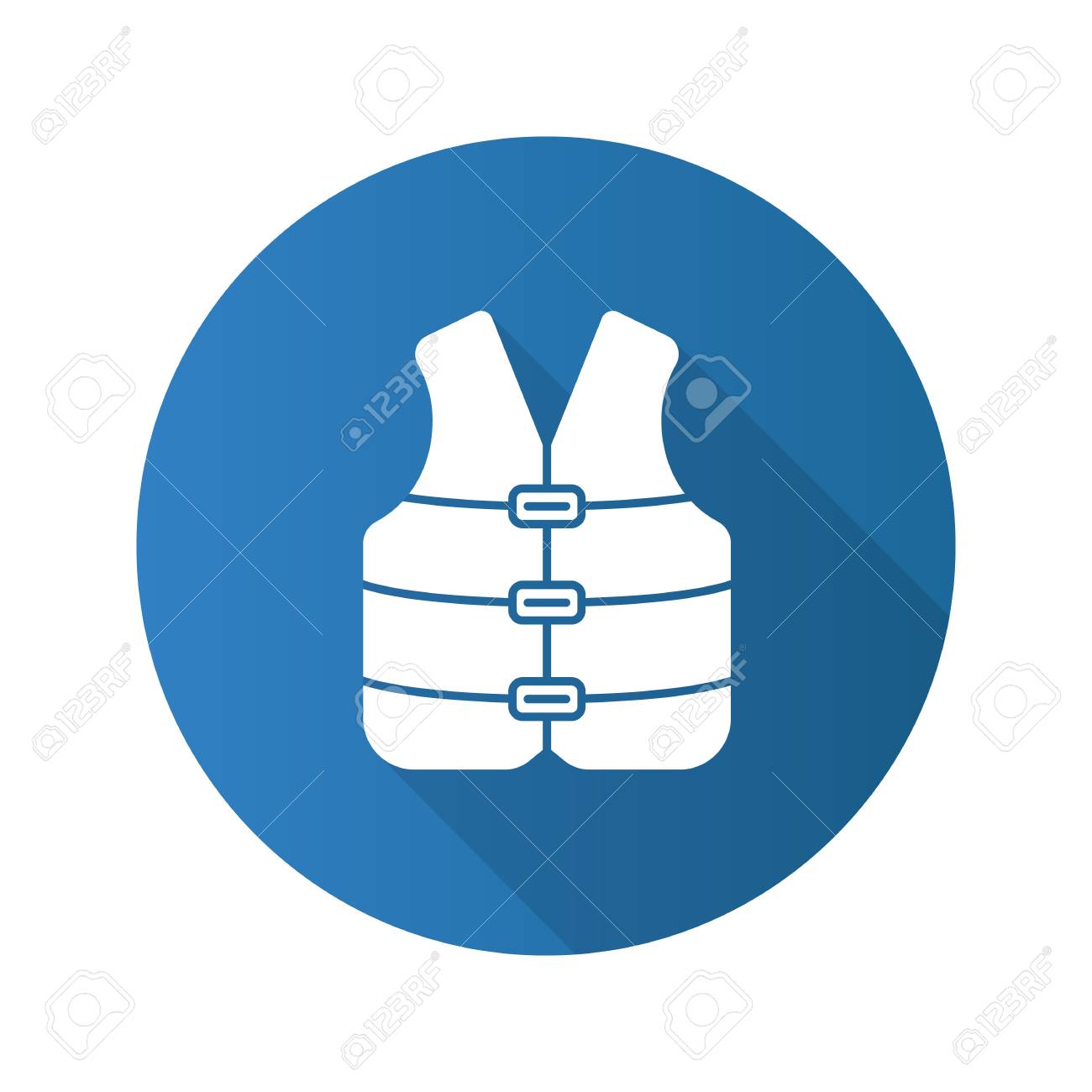 ライフジャケットフラットデザインロングシャドウグリフアイコン ボート救命ベスト ベクトルシルエットのイラストのイラスト素材 ベクタ Image