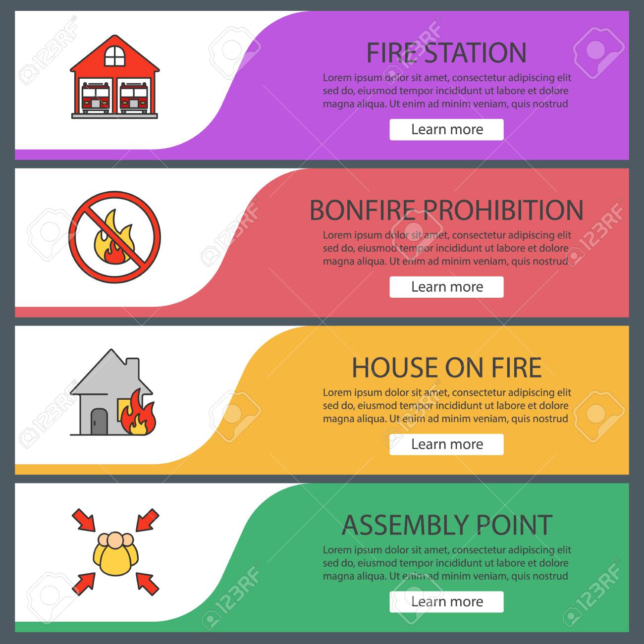 firefighting web banner templates set fire station bonfire
