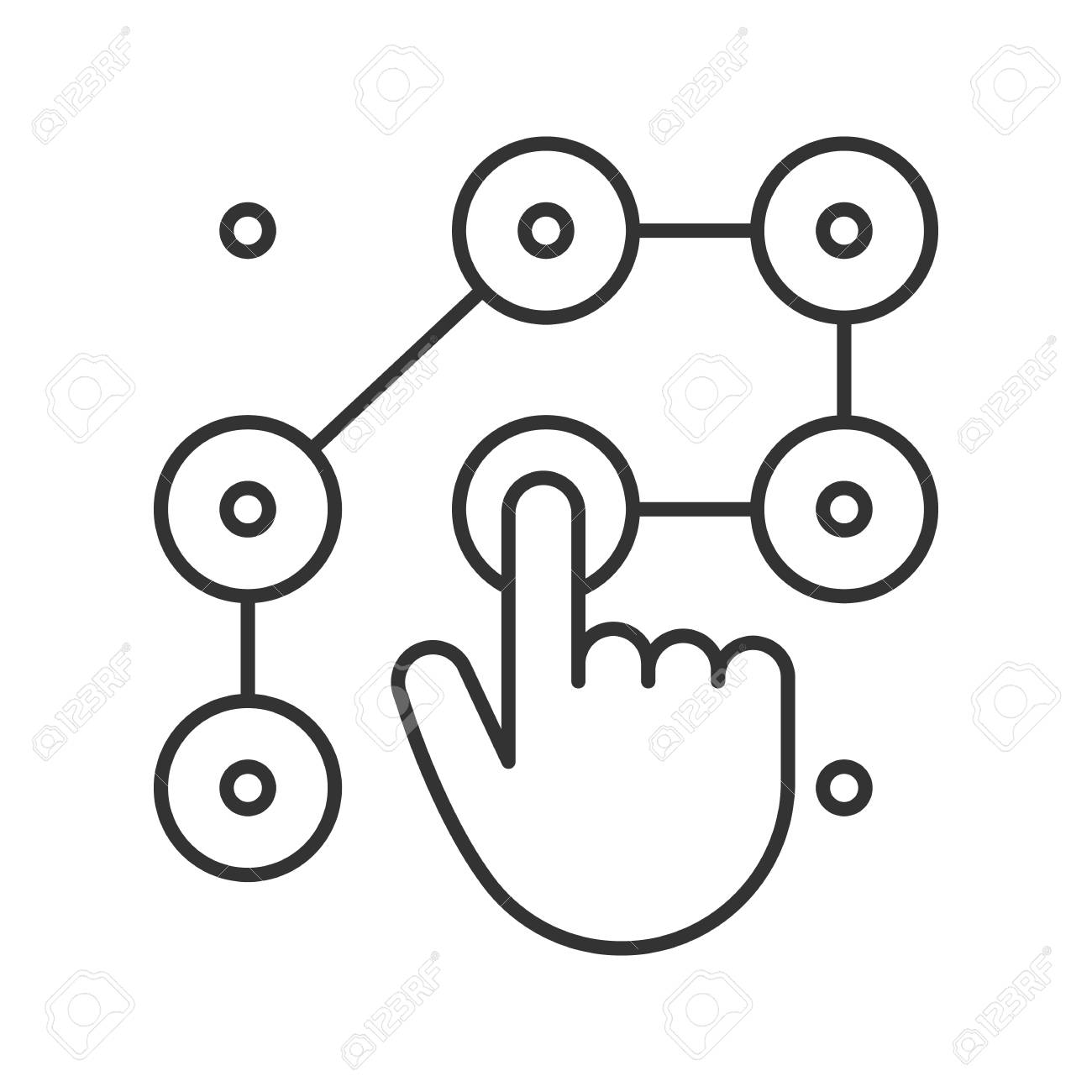 잠금 패턴 선형 아이콘입니다. 얇은 선 그림입니다. 스마트폰 비밀번호를 입력하는 손. 윤곽 기호입니다. 벡터 격리 개요 그리기 로열티  무료 사진, 그림, 이미지 그리고 스톡포토그래피. Image 102889345