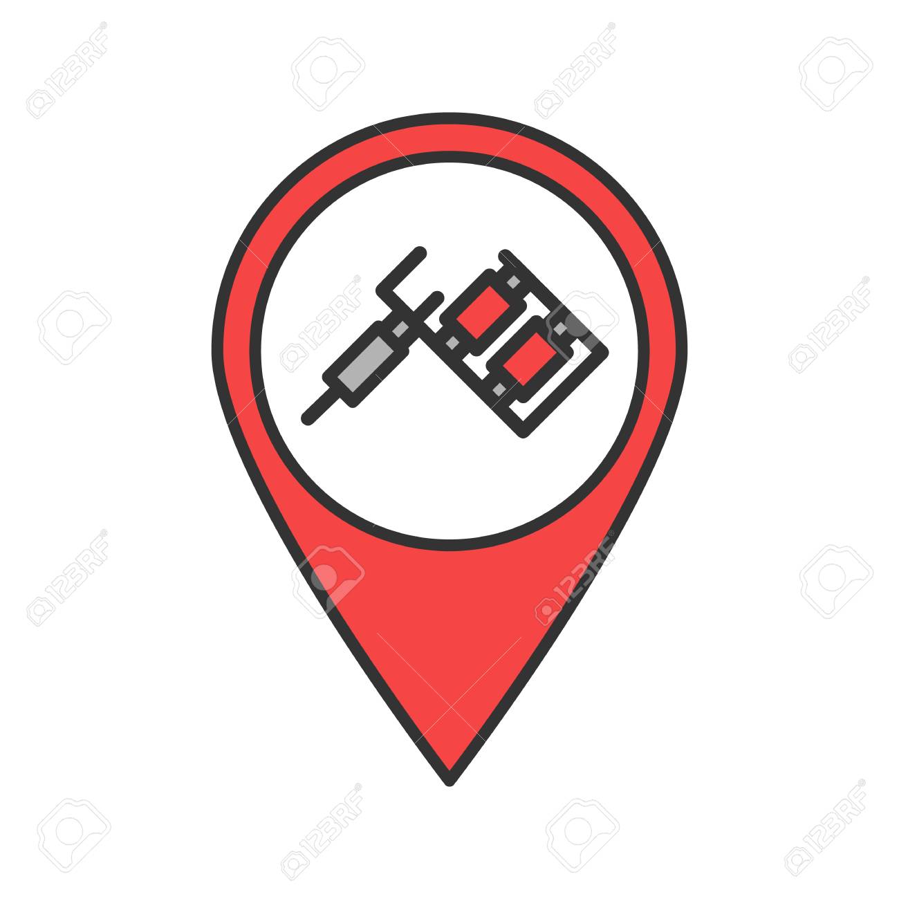 tattoo studio location color icon map pinpoint with tattoo machine map pinpoint