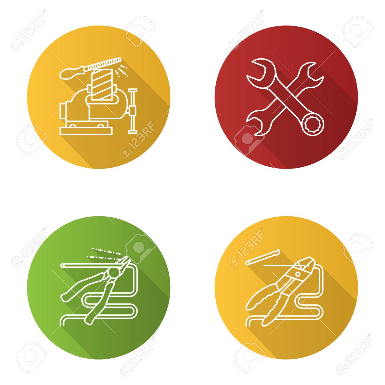 Construction tools flat linear long shadow icons set. Bench vice, crossed wrenches, gripping tongs, combination pliers. Vector outline illustration - 104153287 Construction tools flat linear long shadow icons set. Bench vice, crossed wrenches, gripping tongs, combination pliers. Vector outline illustration - 104153287