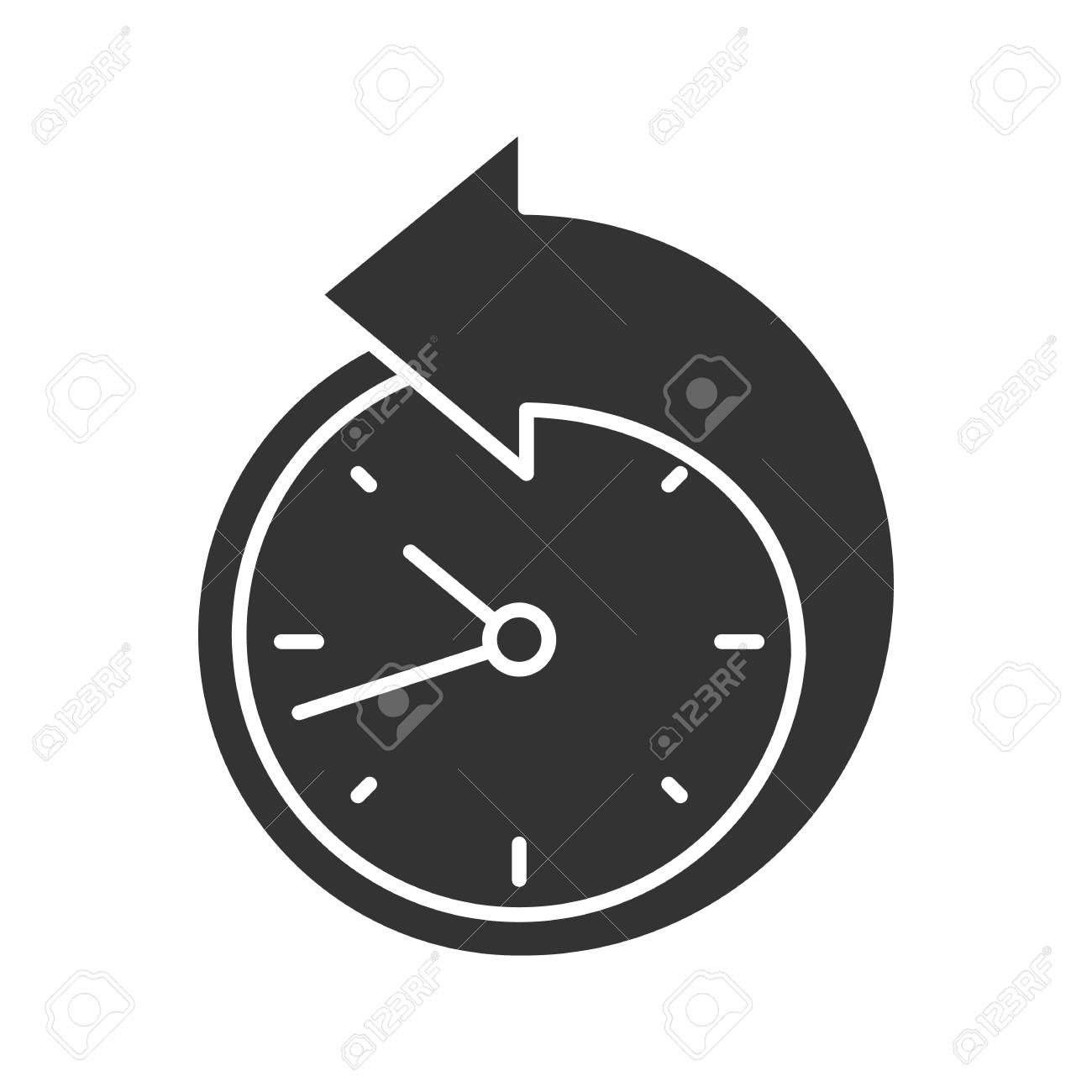 back arrow around clock glyph icon counterclockwise reschedule