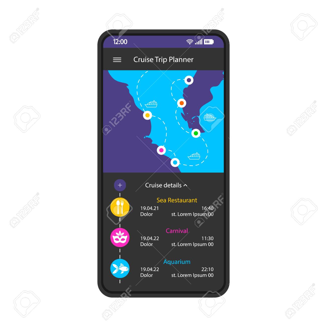 cruise trip planner smartphone interface template vacation vacation itinerary app