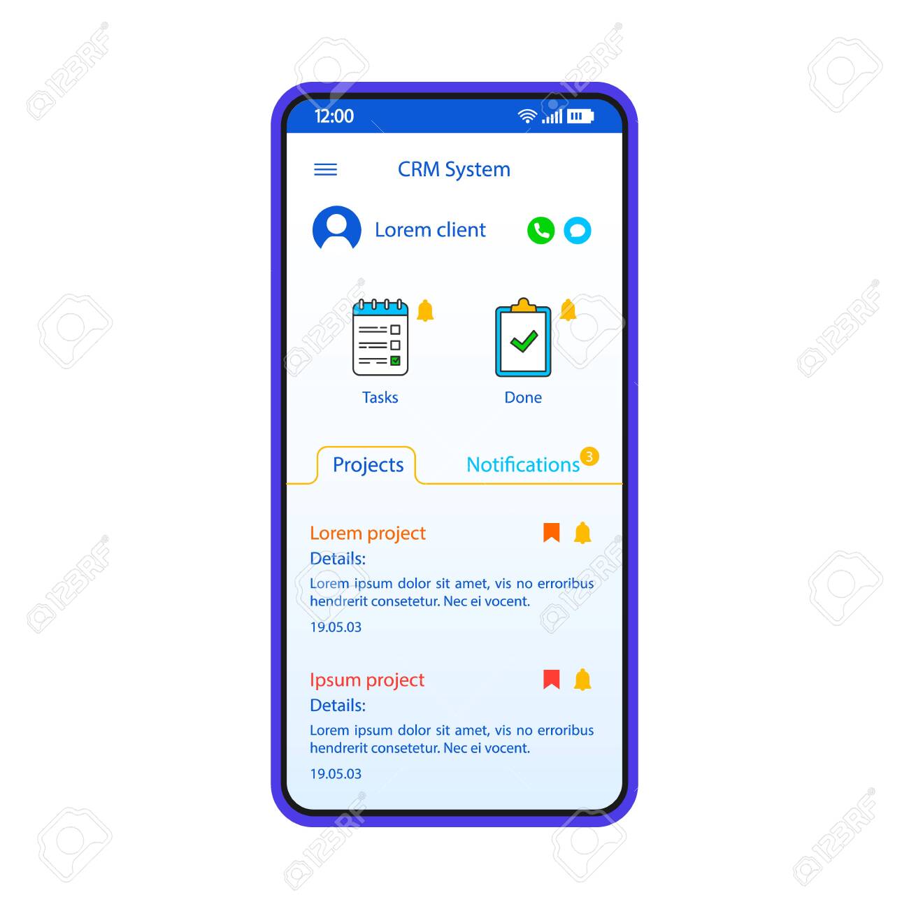 Crm System Smartphone Interface Vector Template Mobile App Page White Design Layout Project Tasks Screen Flat Ui For Small Business Organization Application Interactive Management Phone Display Royalty Free Cliparts Vectors And Stock