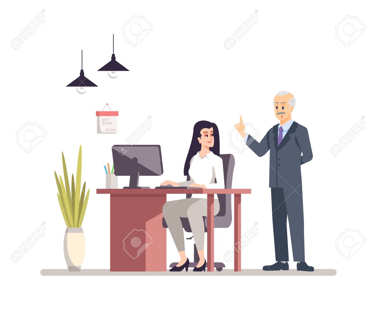 Senior Boss With Personal Assistant Flat Vector Illustration Royalty Free Cliparts Vectors And Stock Illustration Image 129558550