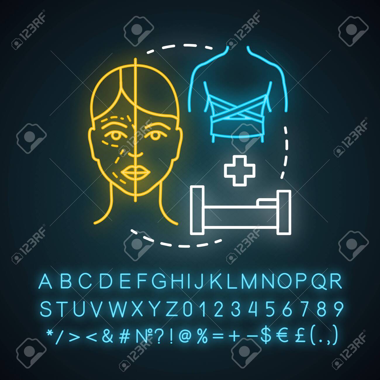 Burn Surgery Neon Light Icon Burn And Wound Treatment Reconstructive Cosmetic Plastic Surgery Glowing Sign With Alphabet Numbers And Symbols Vector Isolated Illustration Royalty Free Cliparts Vectors And Stock Illustration Image