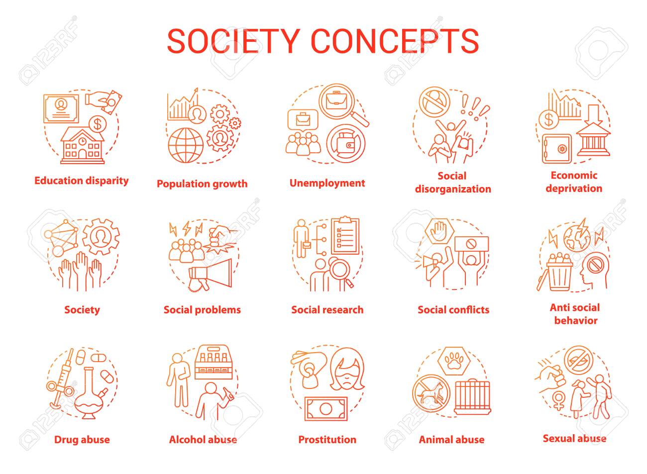 Society Concept Icons Set Social Issues Behavioral Problems Royalty Free Cliparts Vectors And Stock Illustration Image 129878362